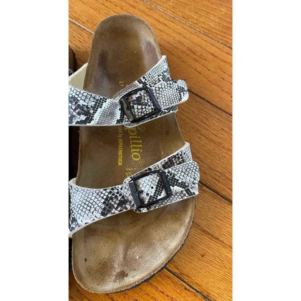 Birkenstock Papillio Size 38 7 Snakeskin Python Sydney Sandals Black White - Picture 2 of 8